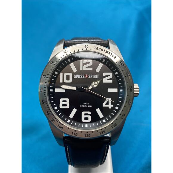 Swiss Spirit Water Resistant Solid Steel Watch Blue Face And Band New Battery main image 4